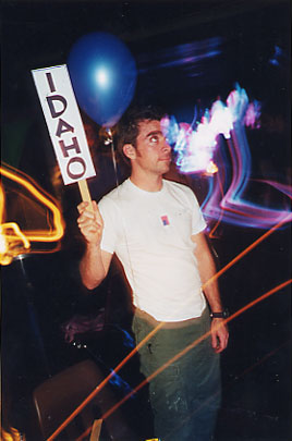Kevin representing Idaho with a sign
