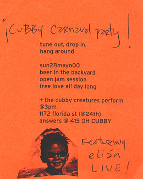 original handbill for Carnarval party show at Cubby Control May 28, 2000