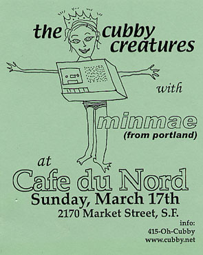 original handbill for Cafe Du Nord show with Minmae Mar. 27, 2001
