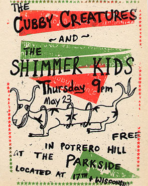 original handbill for Thee Parkside show with The Shimmer Kids May 23, 2002