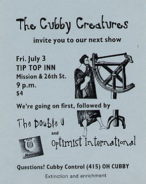original handbill for Tip Top show with The Double U and Optimist International Jul. 3, 1998