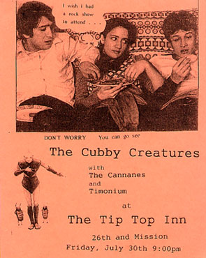 original handbill for Tip Top show with The Cannanes and Timonium, Jul. 30 1999
