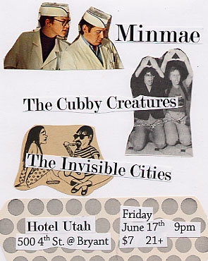 original handbill for Hotel Utah show with Minmae and Invisible Cities, June 17, 2005